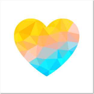 Yellow and Aqua Sunshine Geometric Abstract Heart Posters and Art